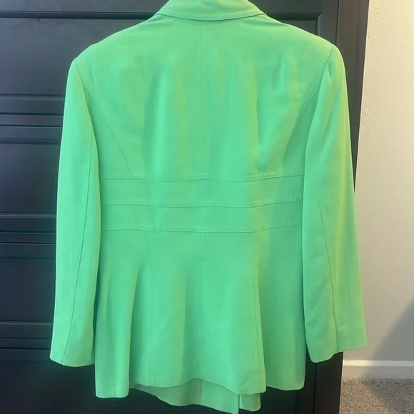 Vintage Lime Green Silk Blend Blazer Size 6 Designer Quiet Luxury - Picture 5 of 11